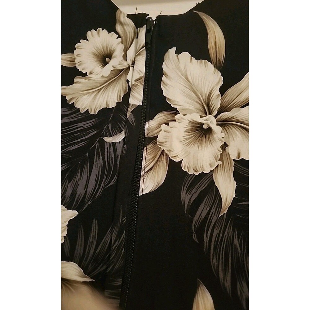 NWT Milson By Ky's Hawaiian Dress Med Maxi Floral Black White Sleevless USA Made - Picture 5 of 8